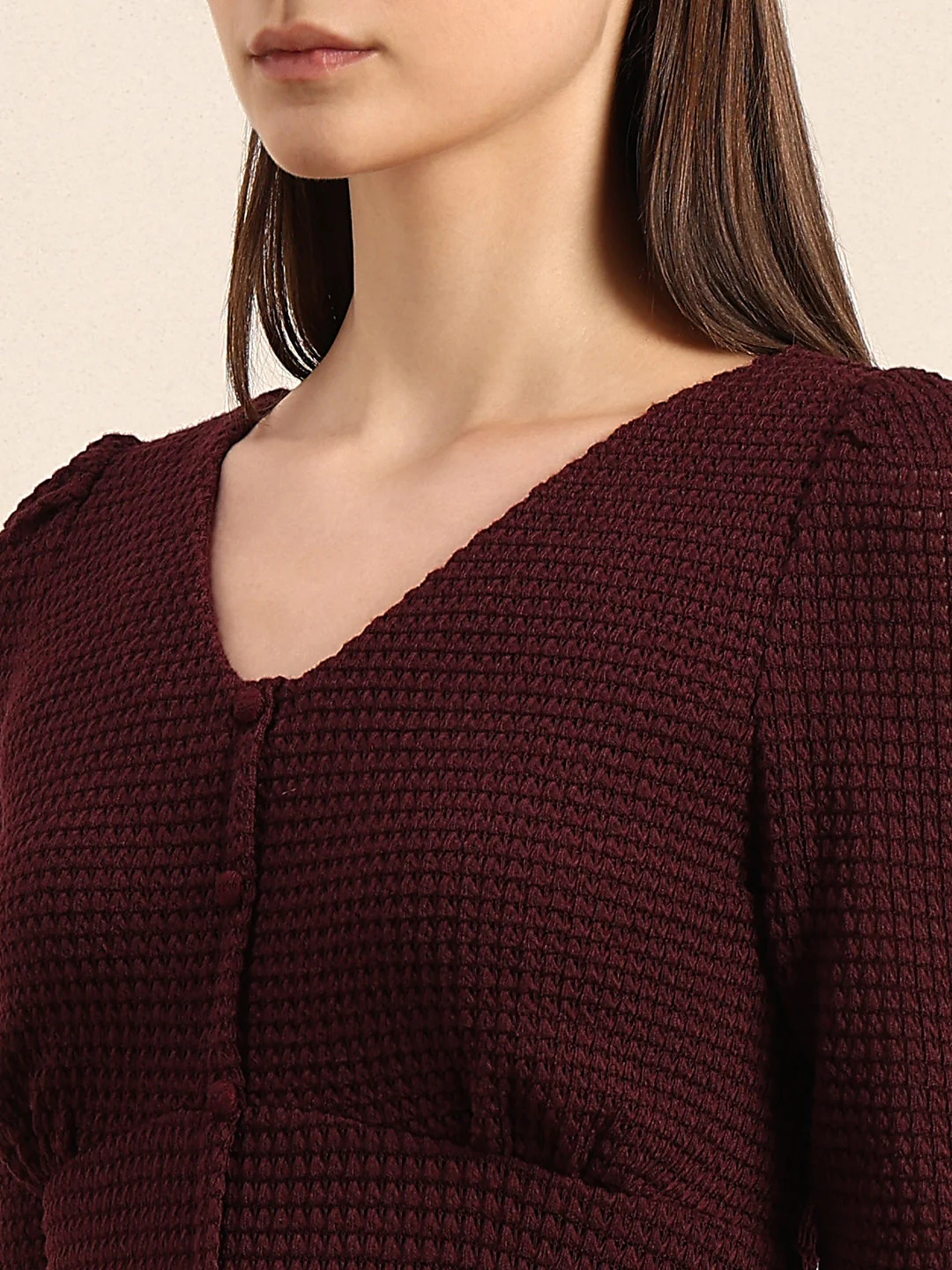 Burgundy Textured Midi Dress - Image 6