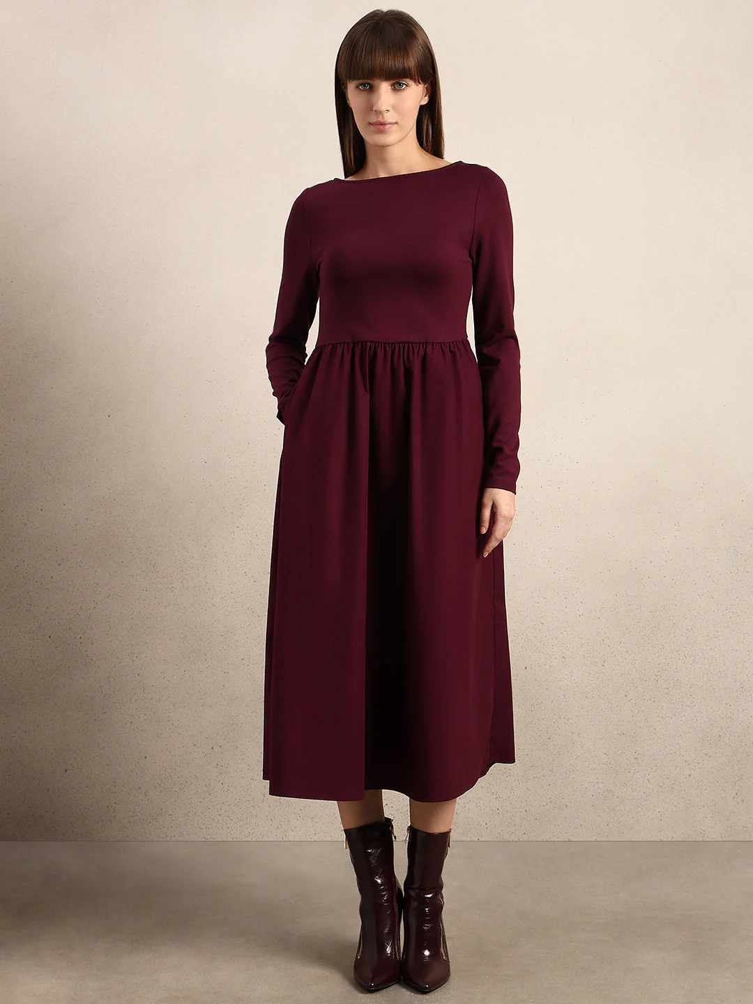 Burgundy Boat Neck Dress - Image 2