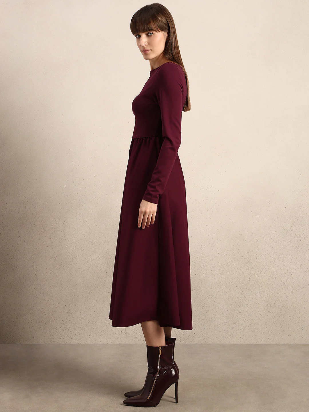 Burgundy Boat Neck Dress - Image 3