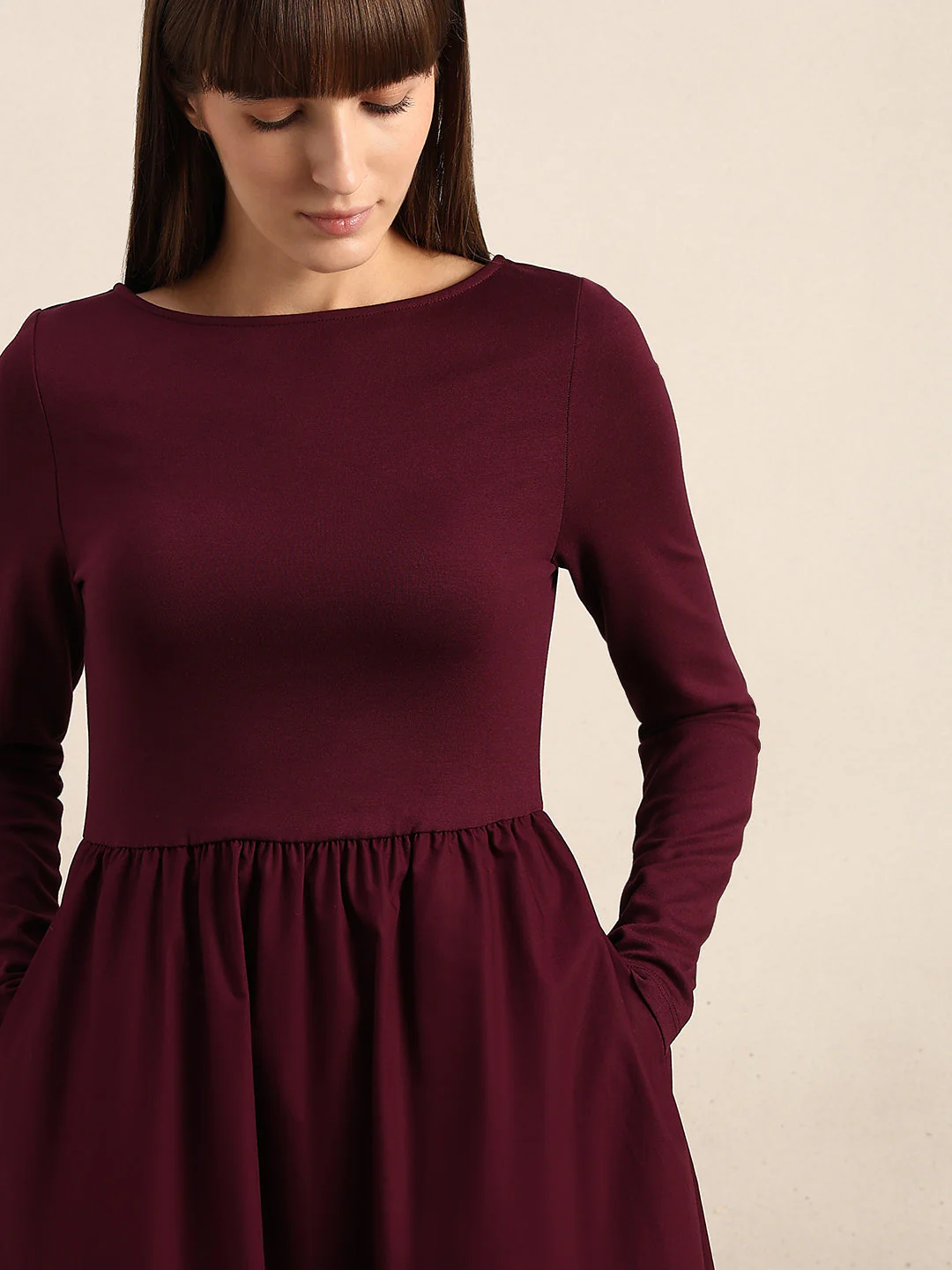 Burgundy Boat Neck Dress - Image 5