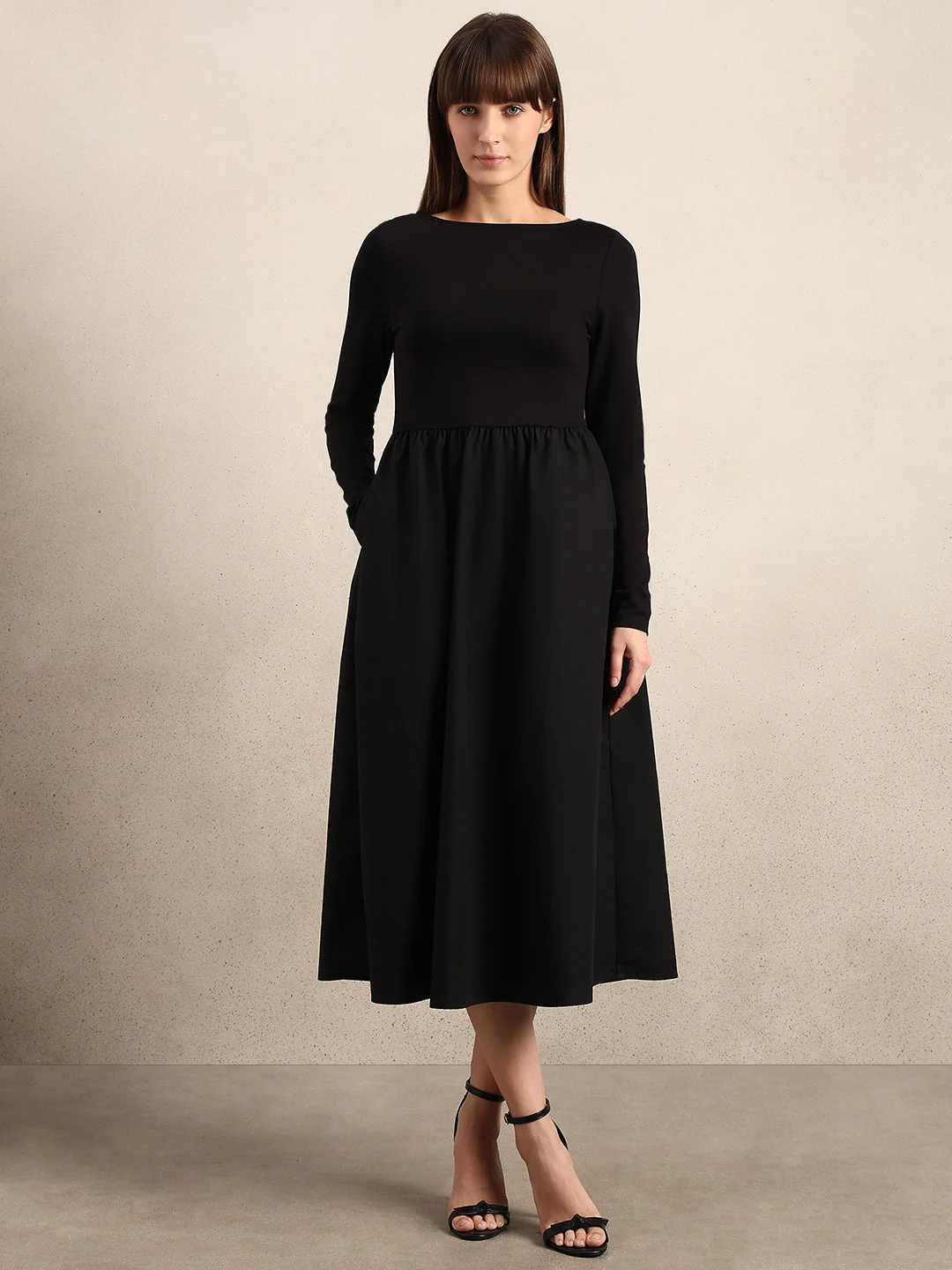 Black Boat Neck Dress - Image 3