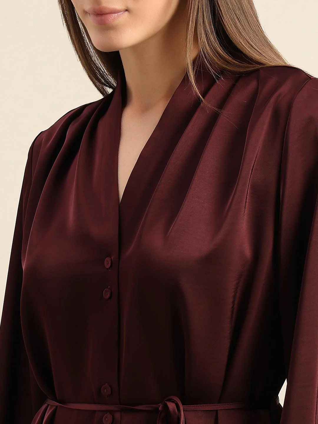 Maroon Satin Midi Dress - Image 6