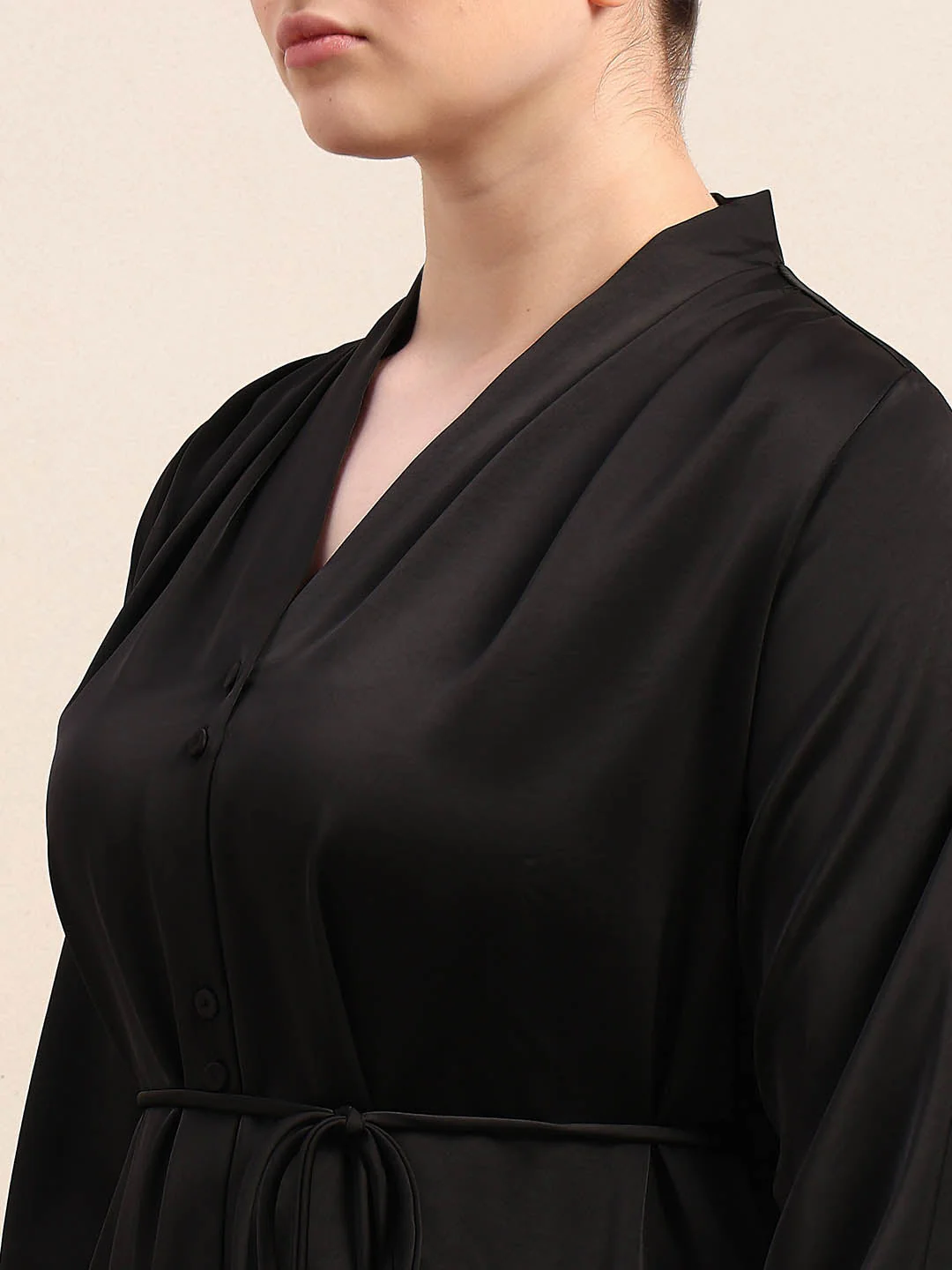Curve Belted V-Neck Midi Dress - Black - Image 6