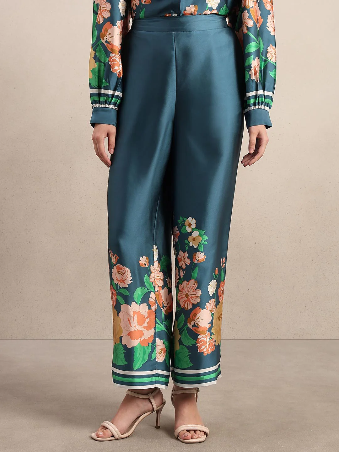Teal Floral Straight Fit Pants - Image 2