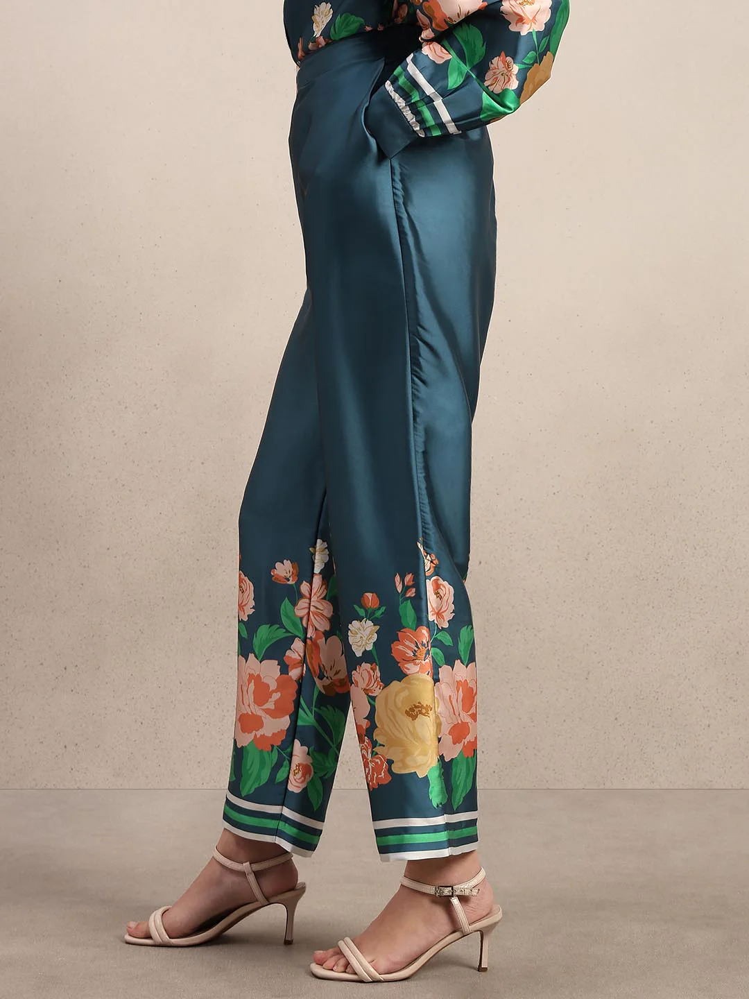 Teal Floral Straight Fit Pants - Image 3