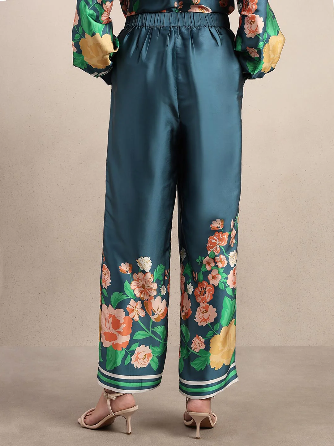 Teal Floral Straight Fit Pants - Image 4