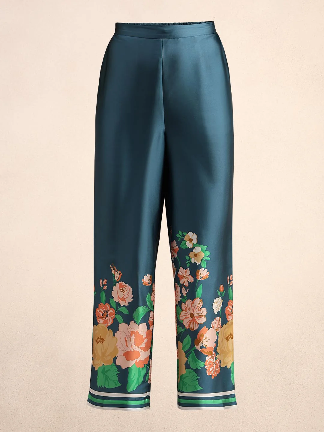 Teal Floral Straight Fit Pants - Image 7
