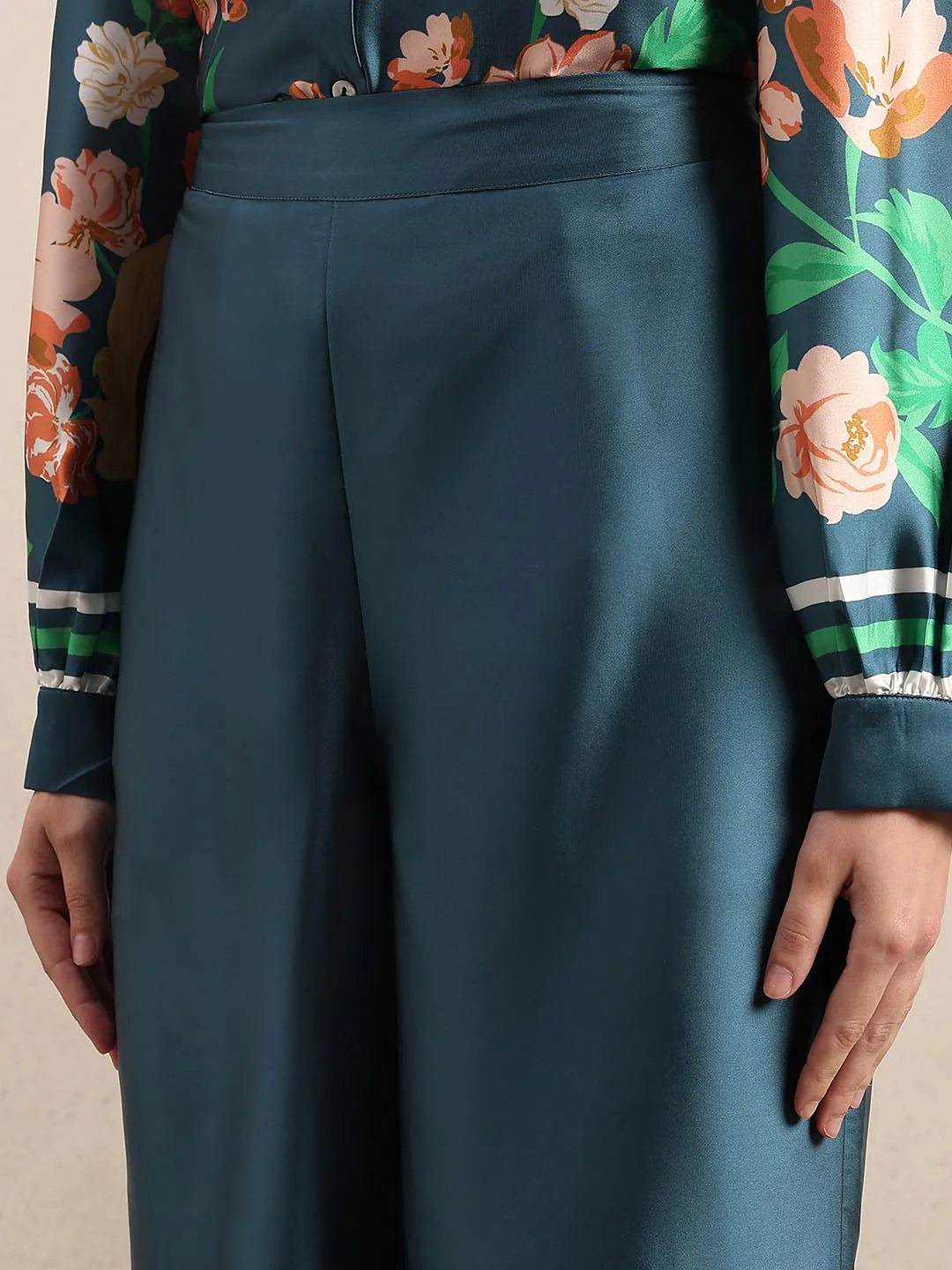 Teal Floral Straight Fit Pants - Image 8