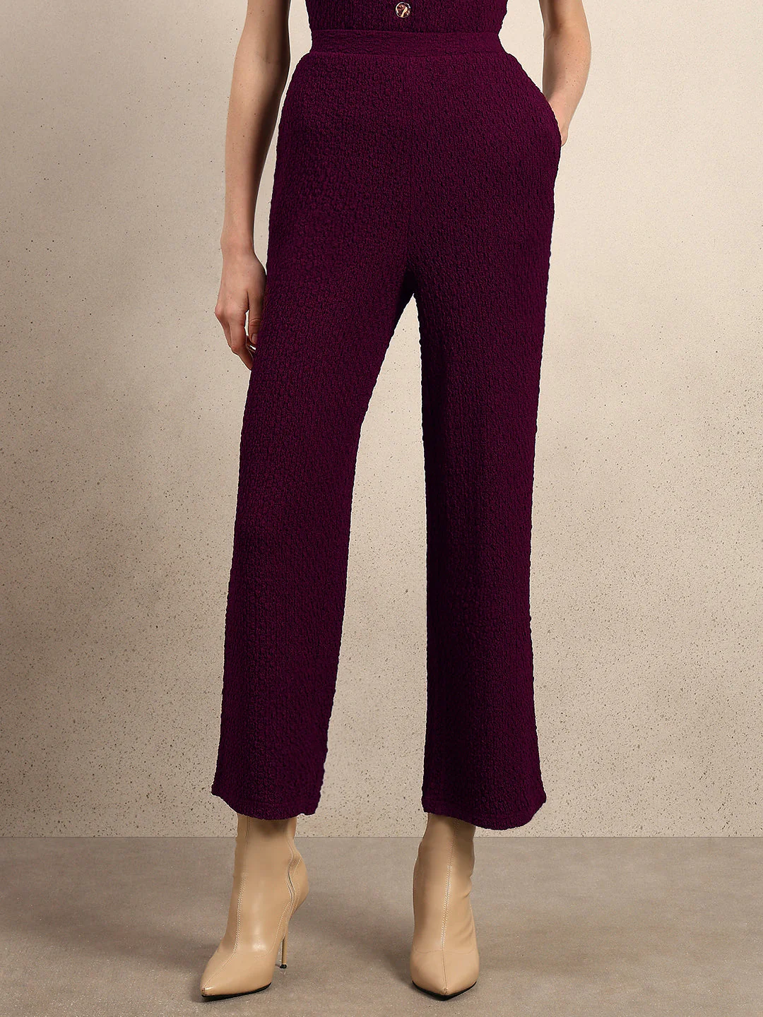 Wide Leg Textured Pants - Purple - Image 2