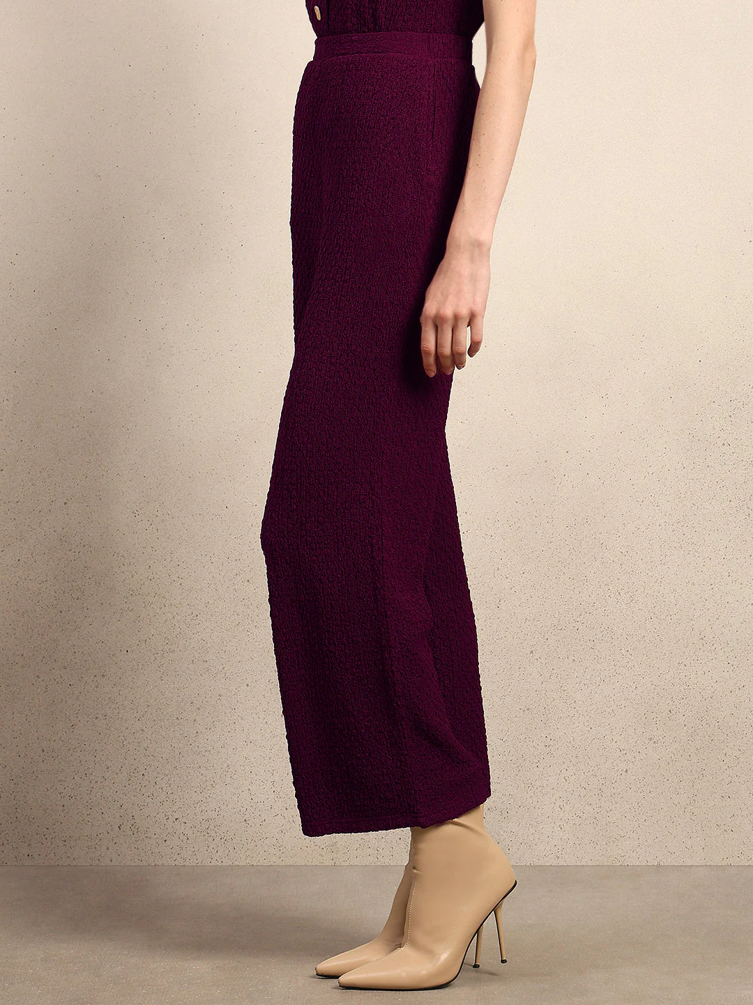 Wide Leg Textured Pants - Purple - Image 3