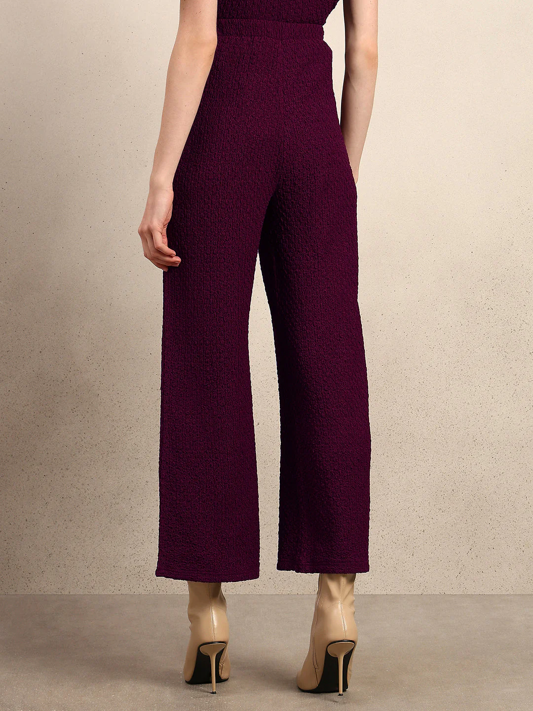 Wide Leg Textured Pants - Purple - Image 4