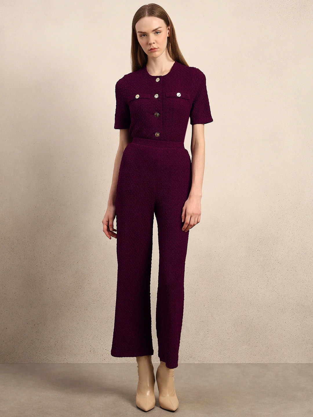 Wide Leg Textured Pants - Purple - Image 5