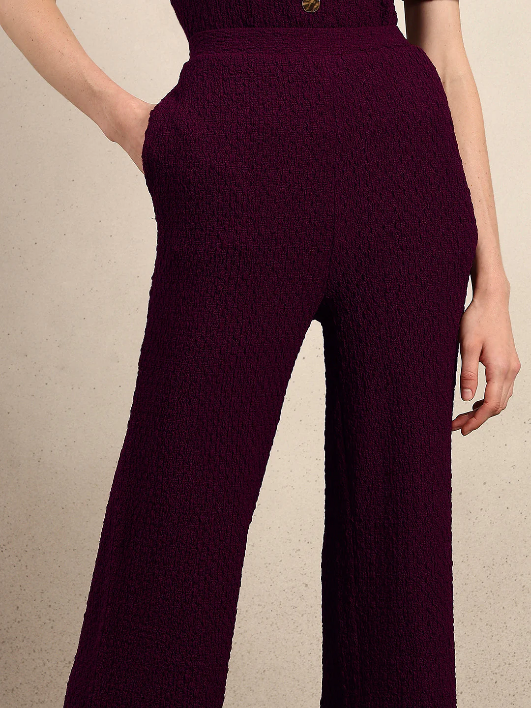 Wide Leg Textured Pants - Purple - Image 6