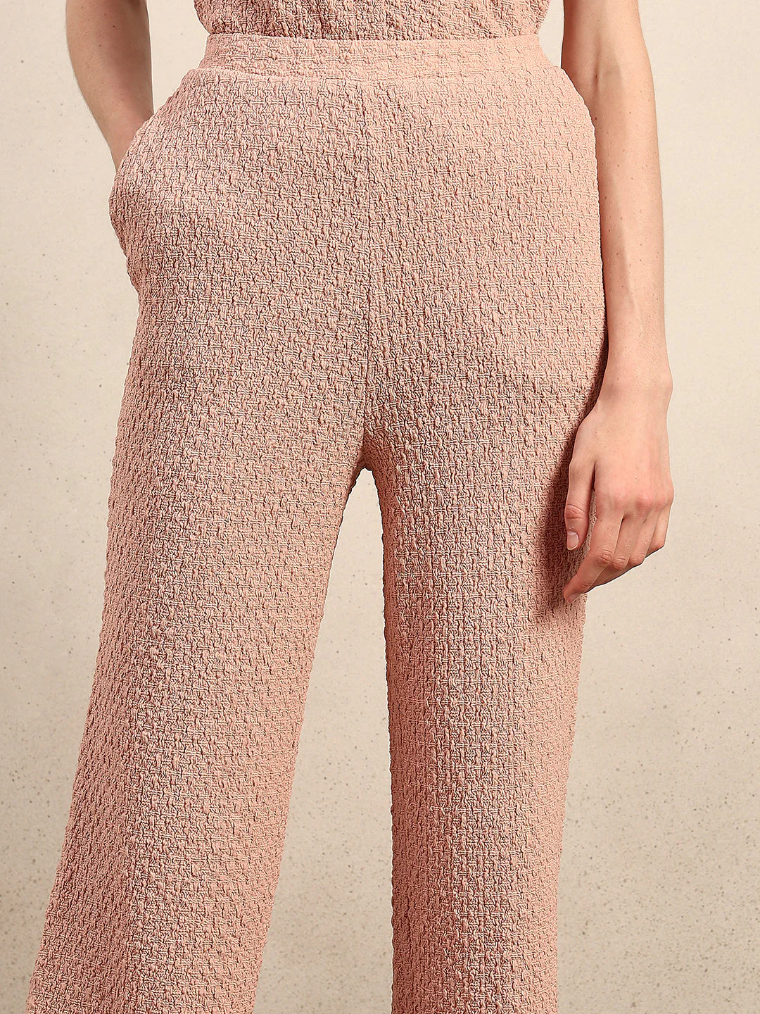 Wide Leg Textured Pants - Pink - Image 6