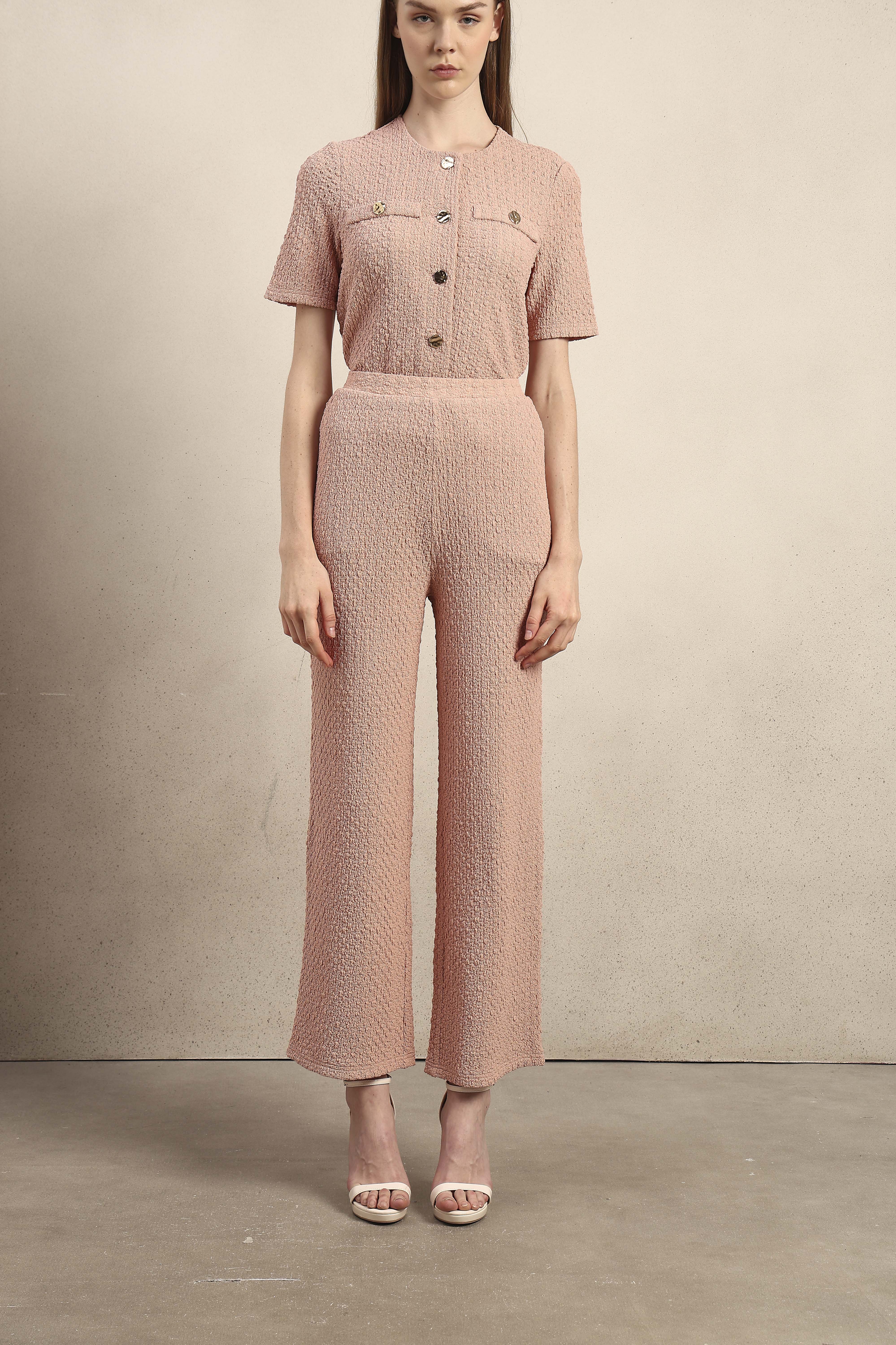 Wide Leg Textured Pants - Pink - Image 9