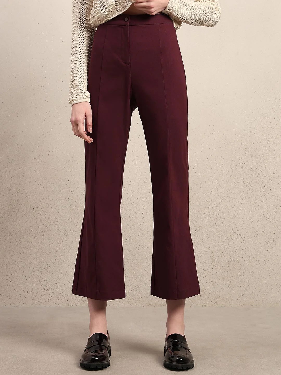Maroon Ankle Length Bootcut Pants - Image 2