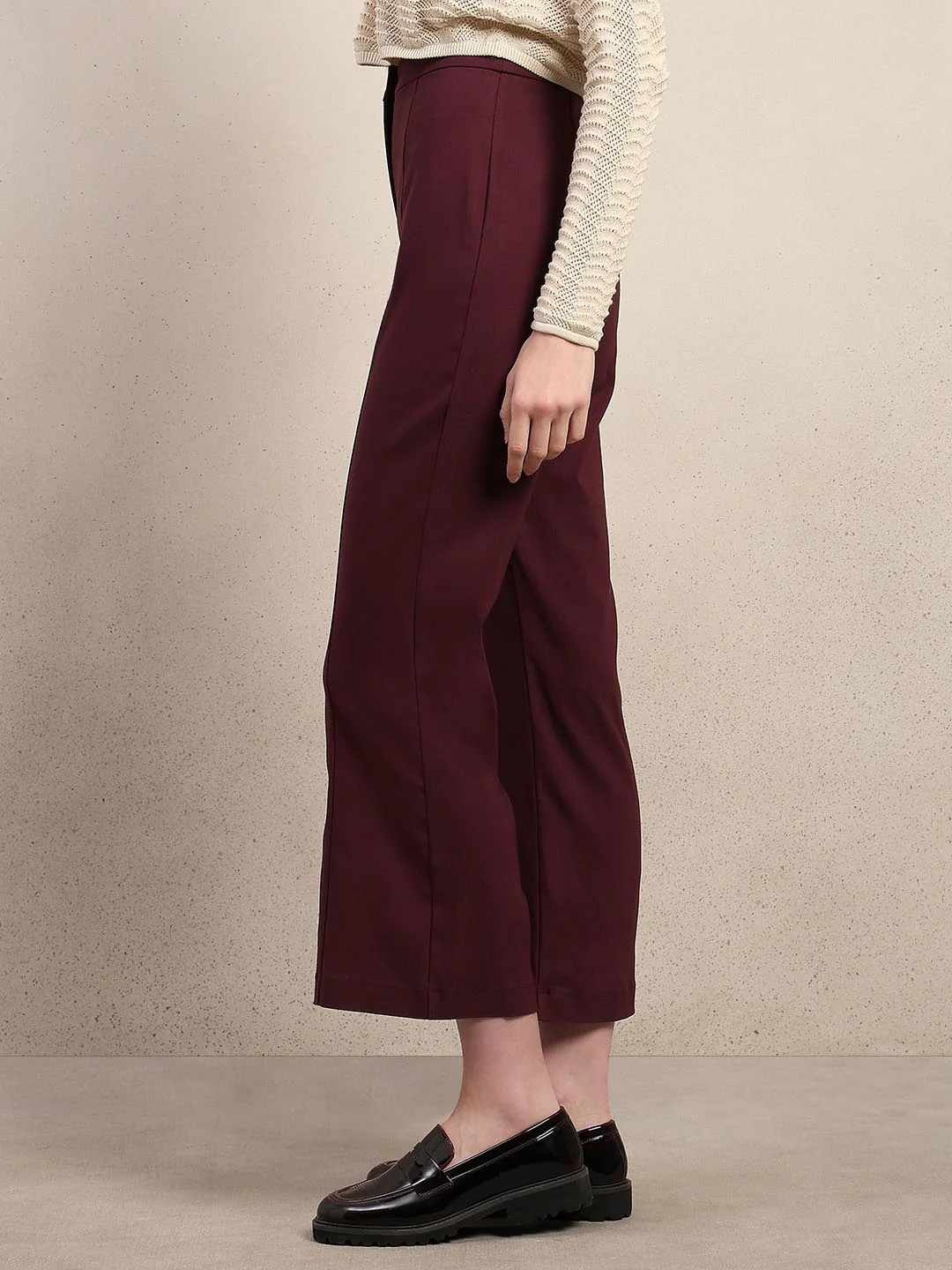 Maroon Ankle Length Bootcut Pants - Image 3