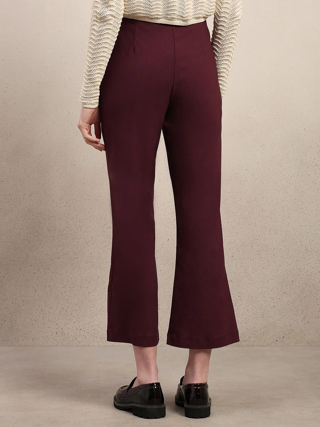 Maroon Ankle Length Bootcut Pants - Image 4