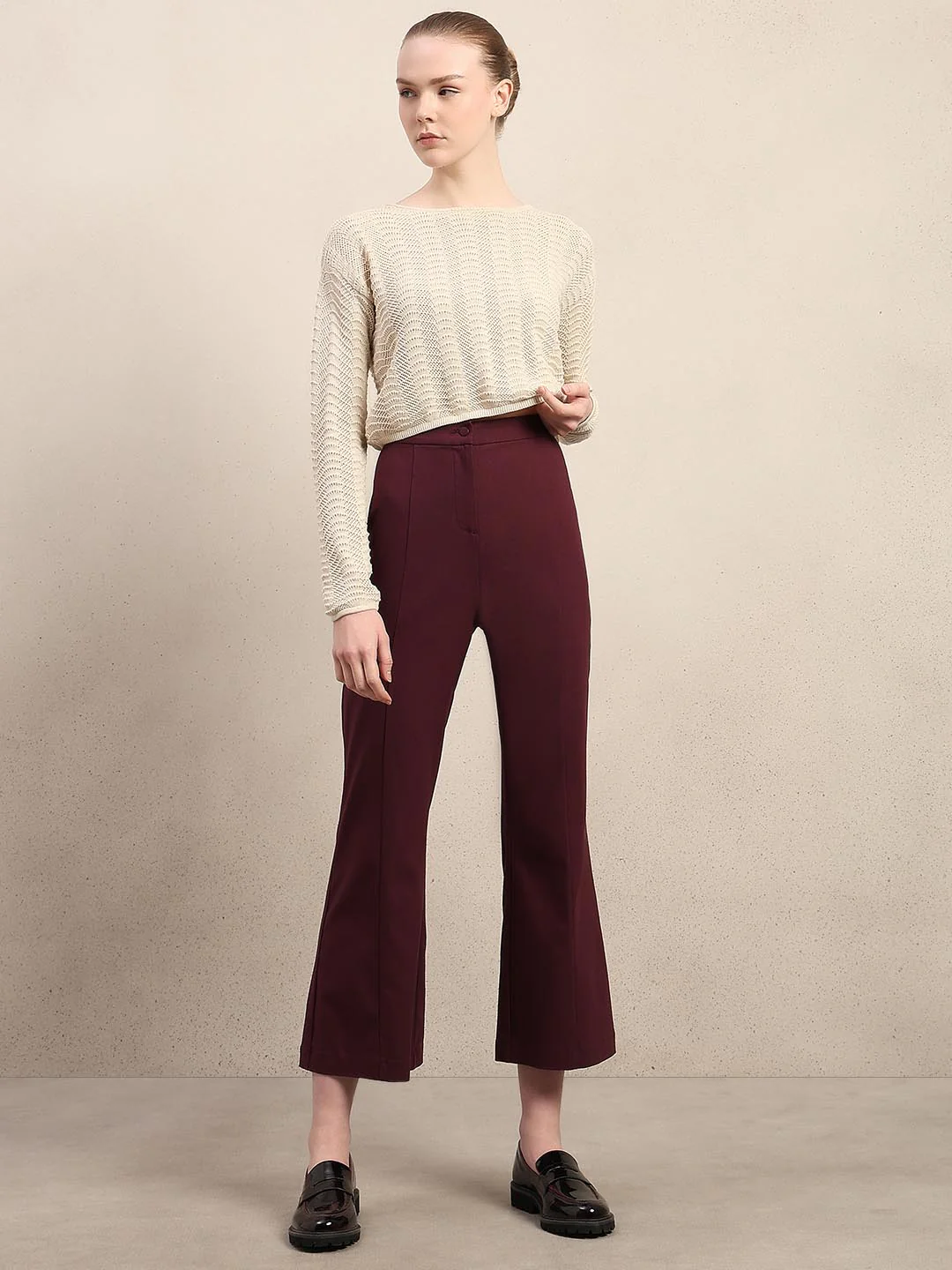 Maroon Ankle Length Bootcut Pants - Image 5