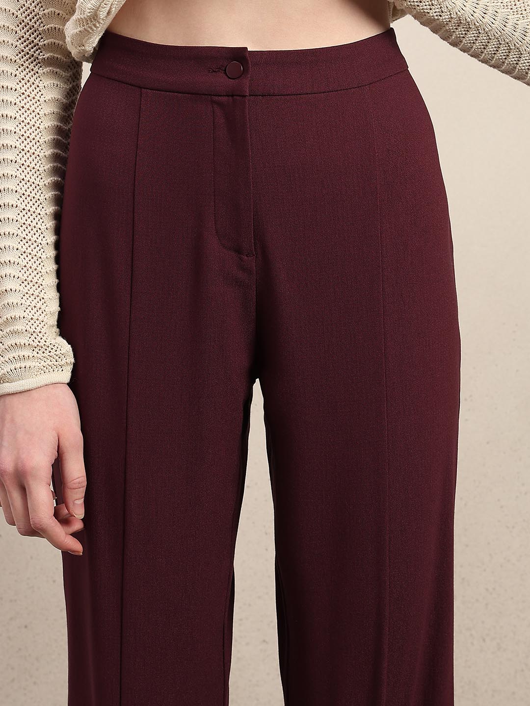 Maroon Ankle Length Bootcut Pants - Image 6