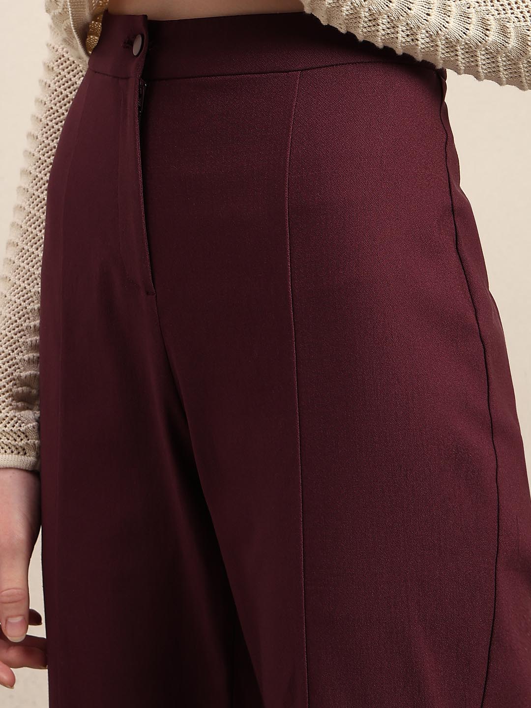 Maroon Ankle Length Bootcut Pants - Image 8