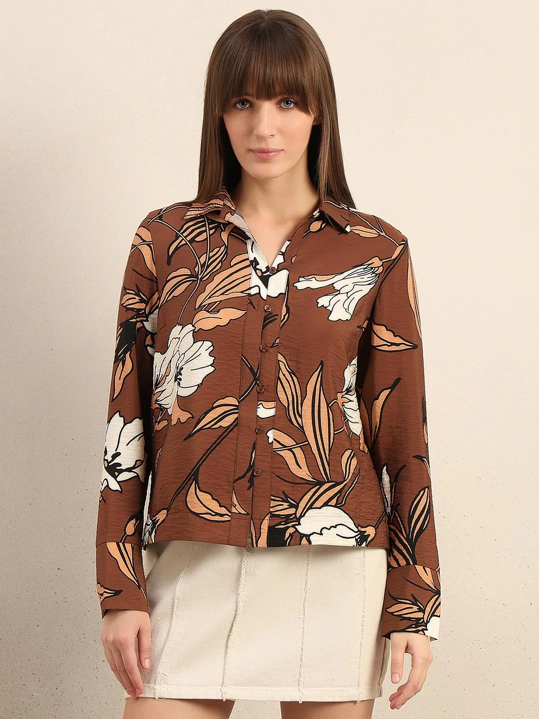 Brown Floral Printed Shirt - Image 2