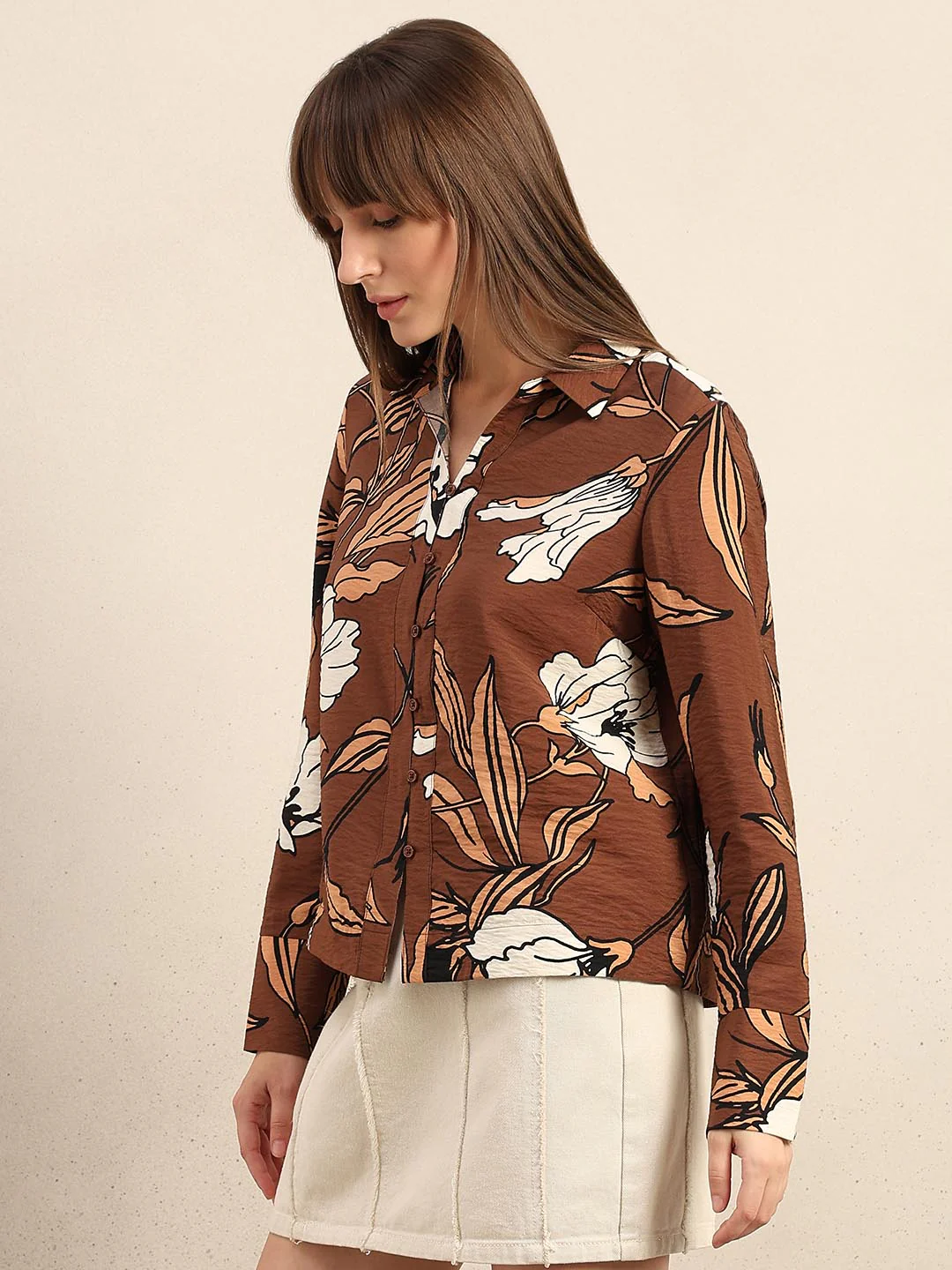 Brown Floral Printed Shirt - Image 3