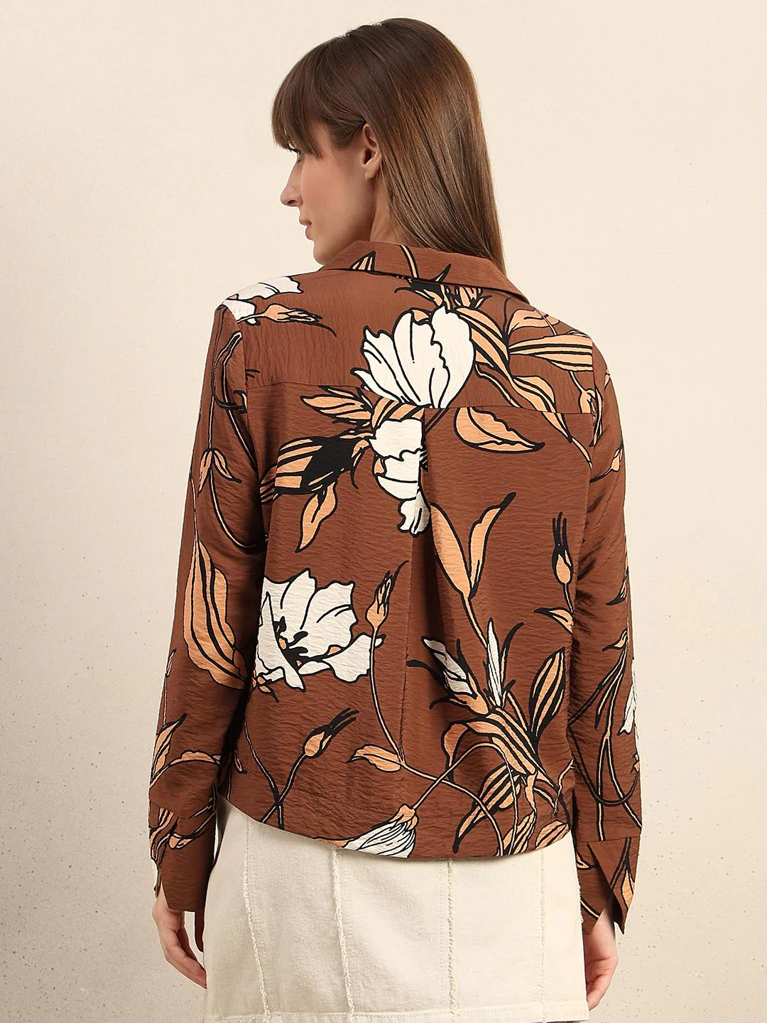 Brown Floral Printed Shirt - Image 4