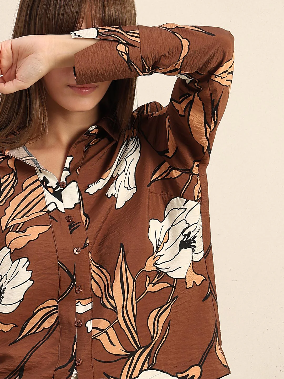 Brown Floral Printed Shirt - Image 6