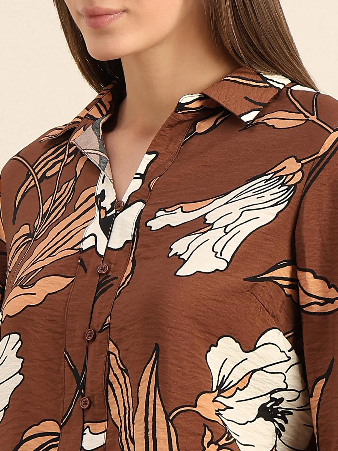 Brown Floral Printed Shirt - Image 8