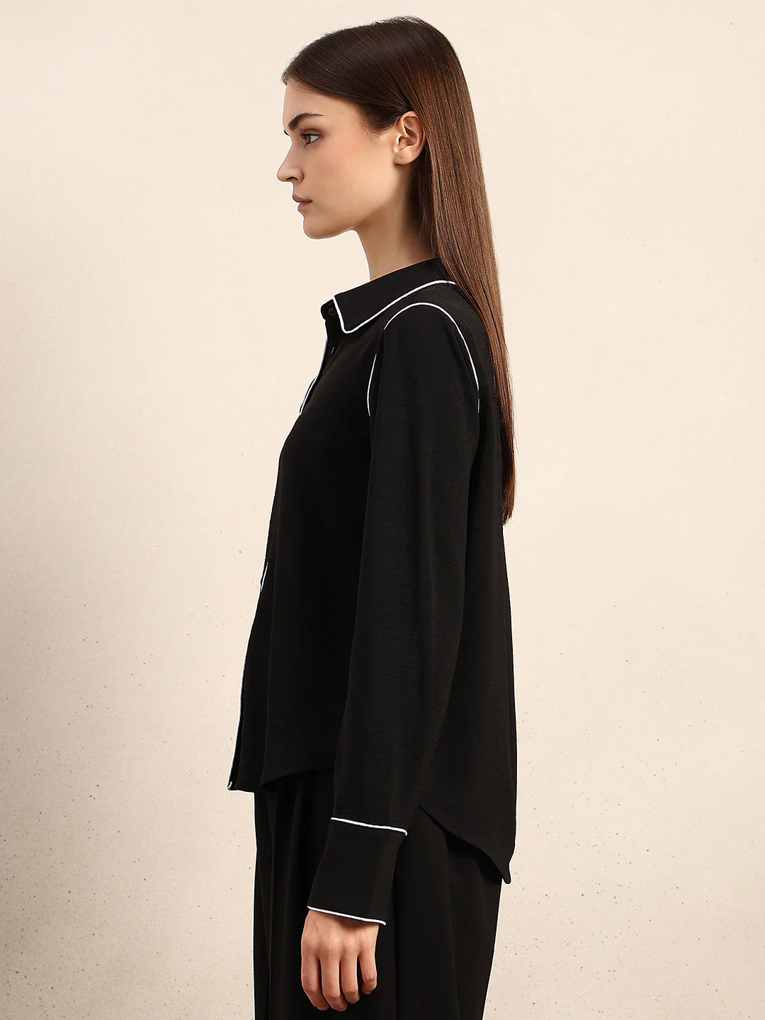 Black Contrast Pipping Shirt - Image 3