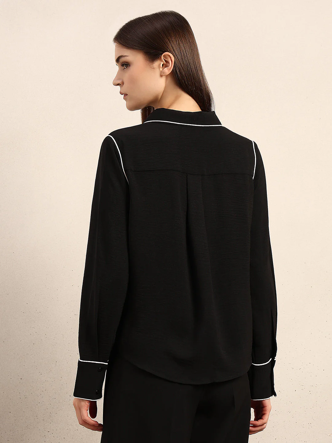 Black Contrast Pipping Shirt - Image 4
