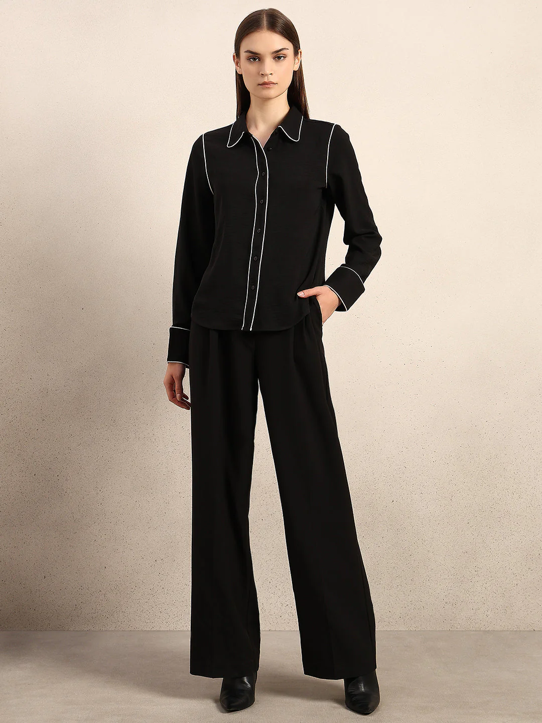 Black Contrast Pipping Shirt - Image 5