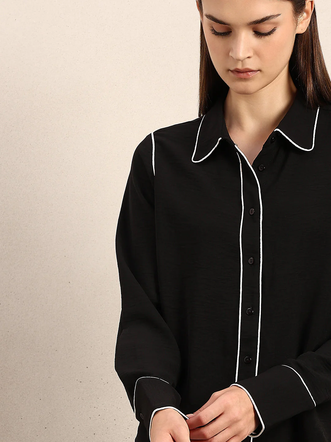 Black Contrast Pipping Shirt - Image 6