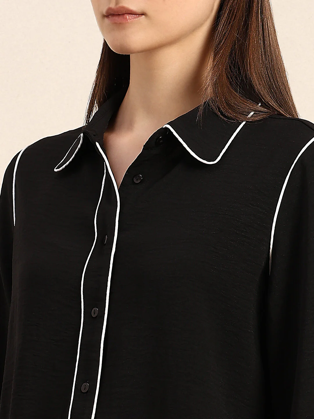 Black Contrast Pipping Shirt - Image 8