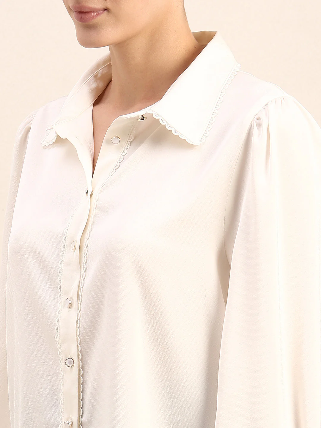 Ivory Cuff Sleeves Shirt - Image 8