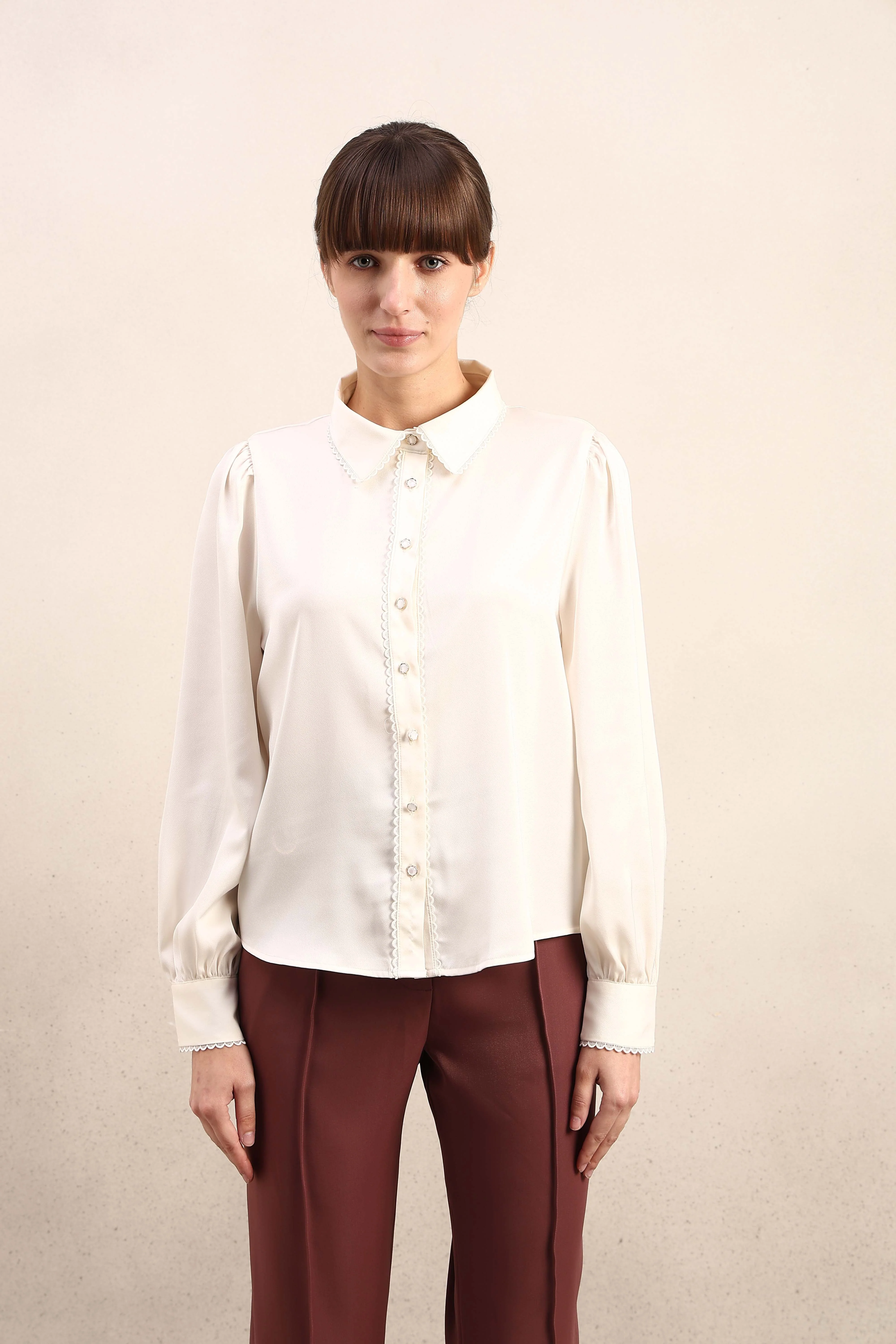 Ivory Cuff Sleeves Shirt - Image 9