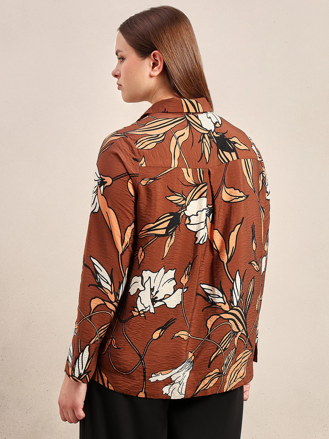 CURVE Dark Brown Floral Shirt - Image 4