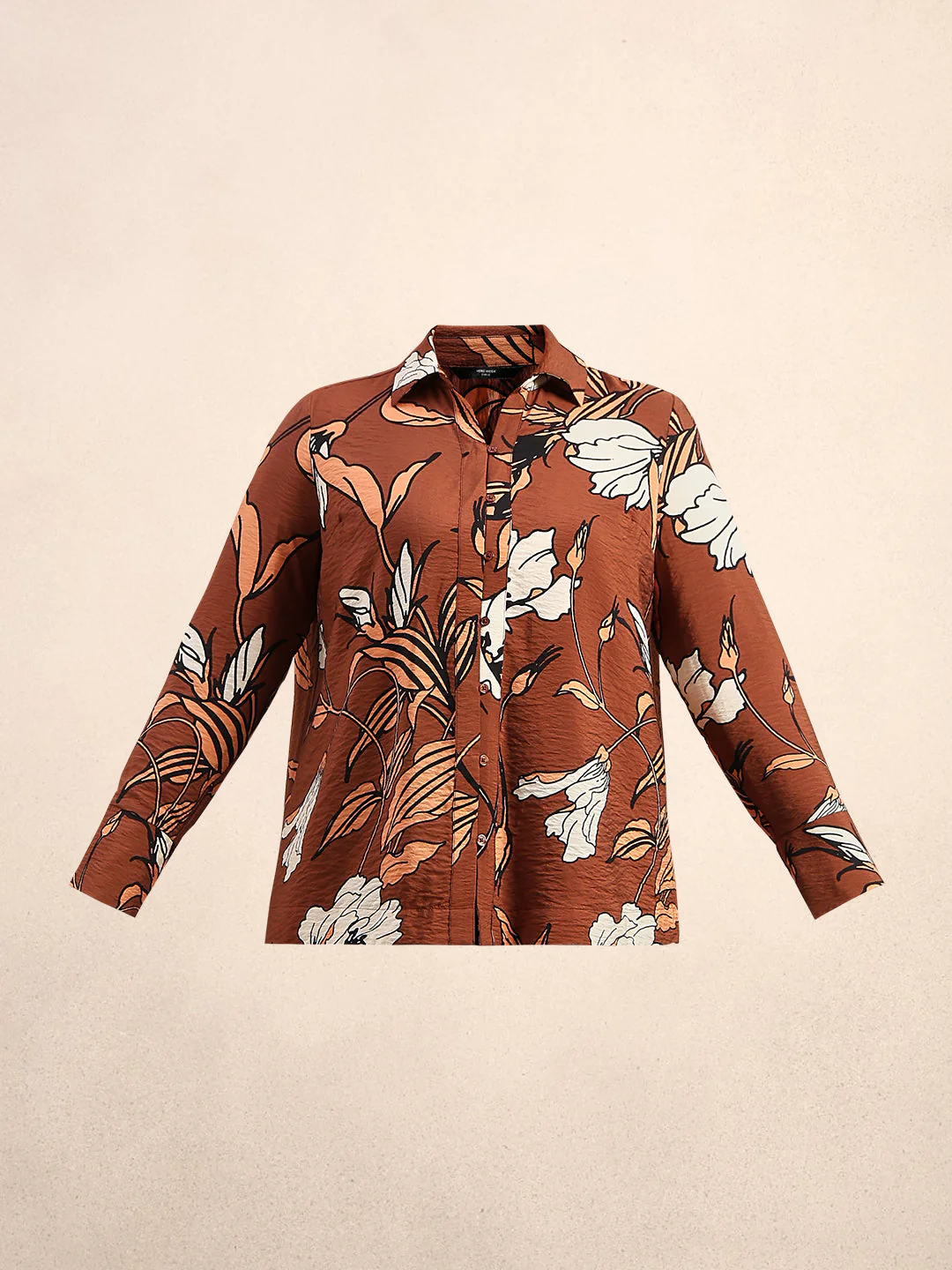 CURVE Dark Brown Floral Shirt - Image 7
