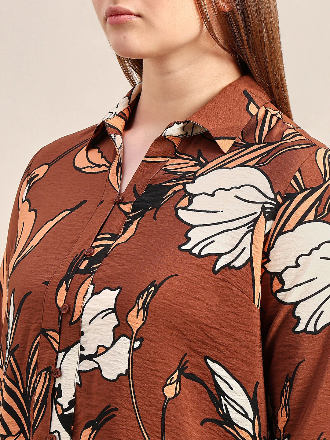 CURVE Dark Brown Floral Shirt - Image 8