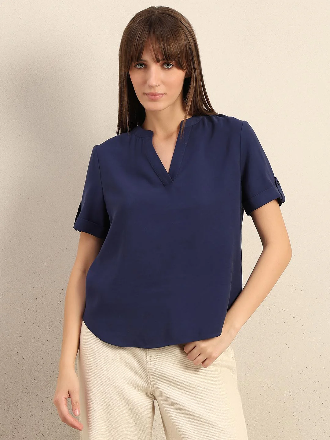 Navy Blue V-Neck Top - Image 2