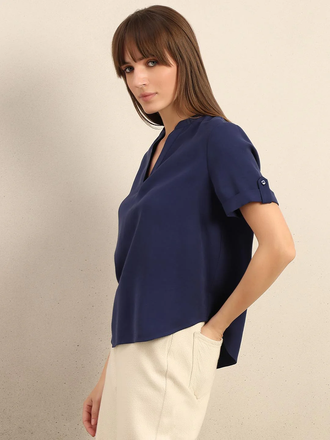 Navy Blue V-Neck Top - Image 3