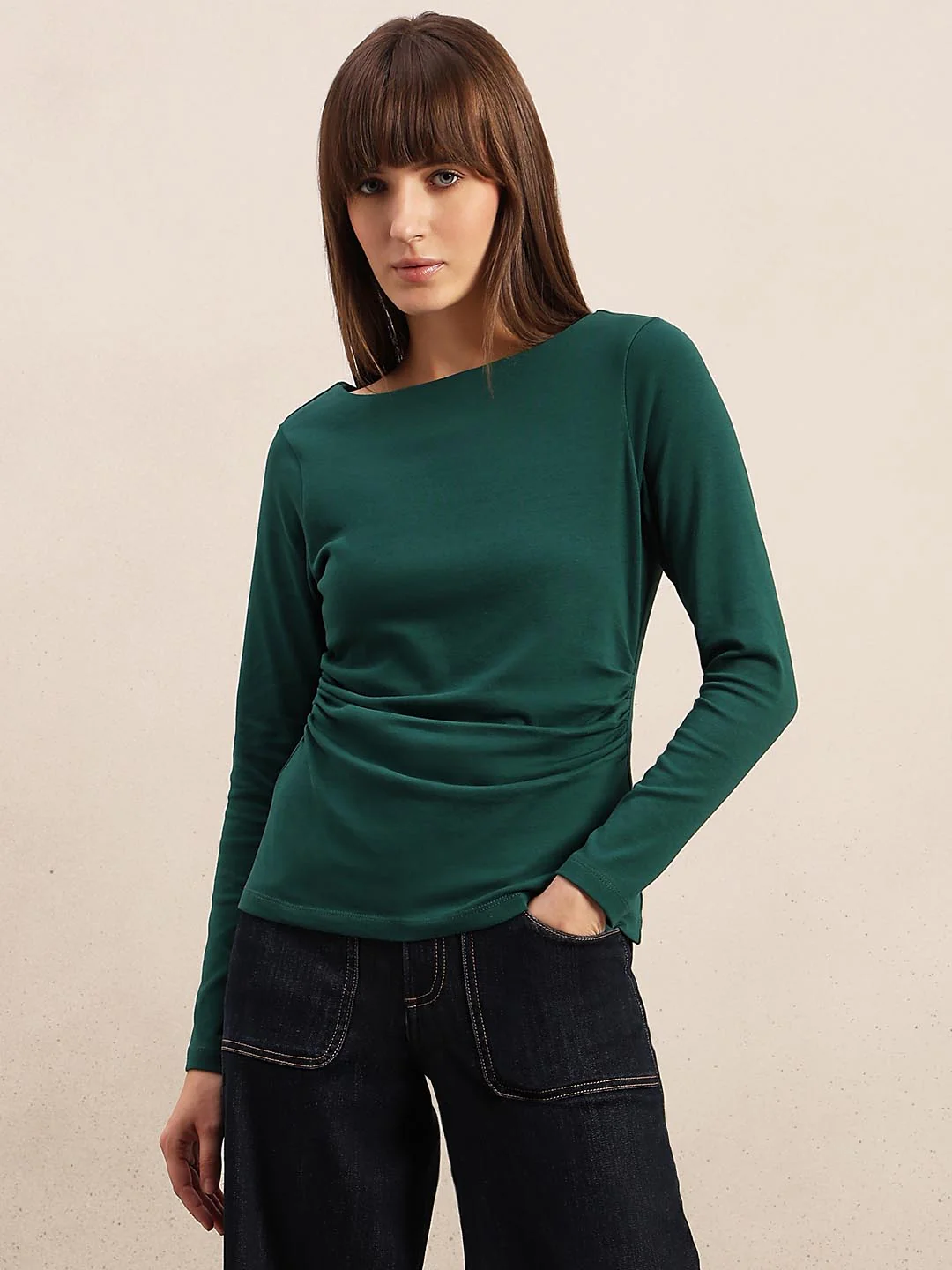 Dark Olive Boat Neck Top - Image 2