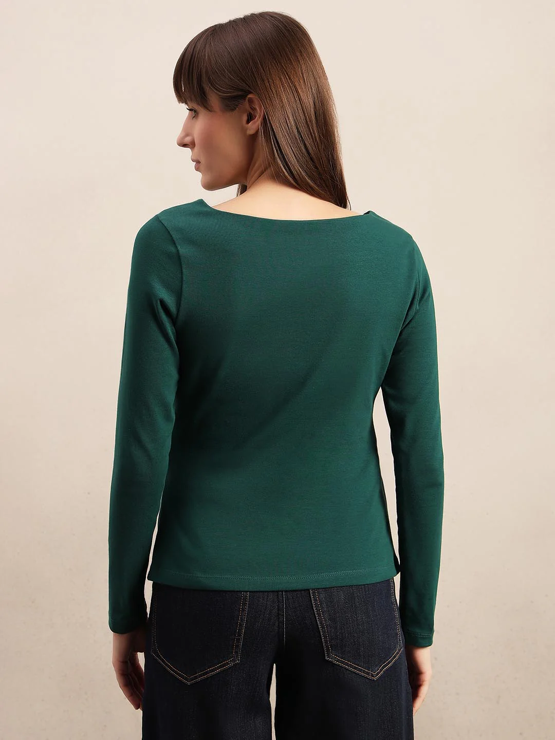 Dark Olive Boat Neck Top - Image 4