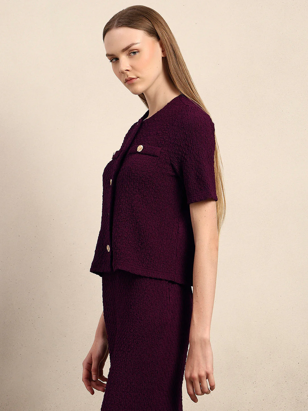 Golden Button Textured Knit Top - Image 3