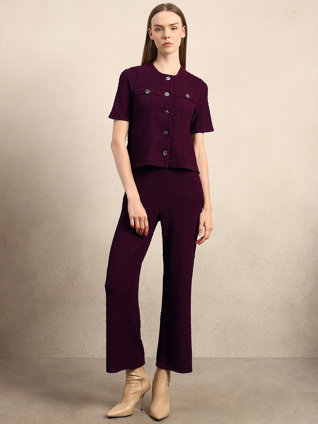 Golden Button Textured Knit Top - Image 5