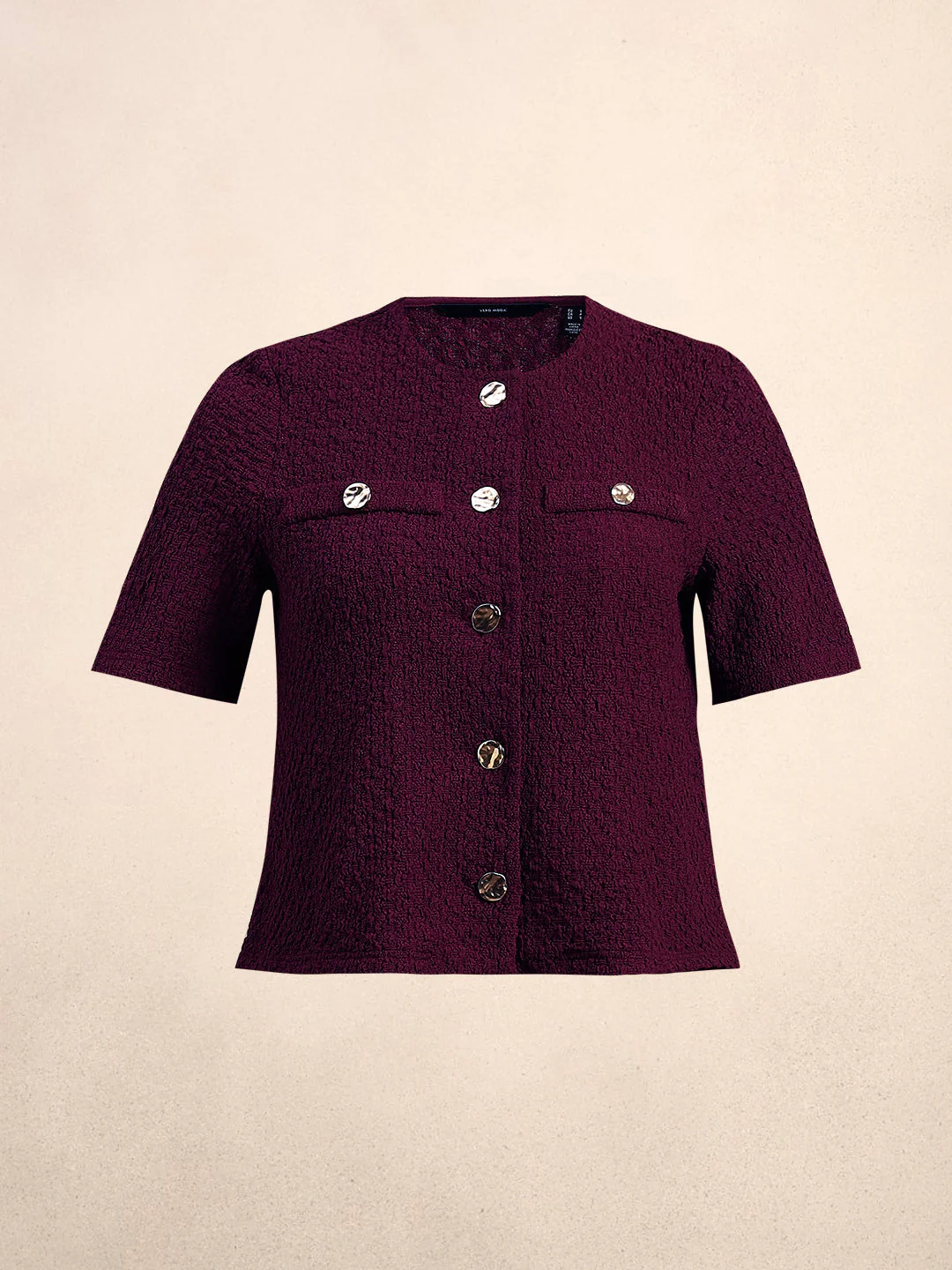 Golden Button Textured Knit Top - Image 7