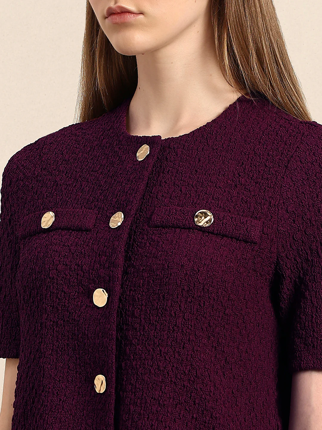 Golden Button Textured Knit Top - Image 8