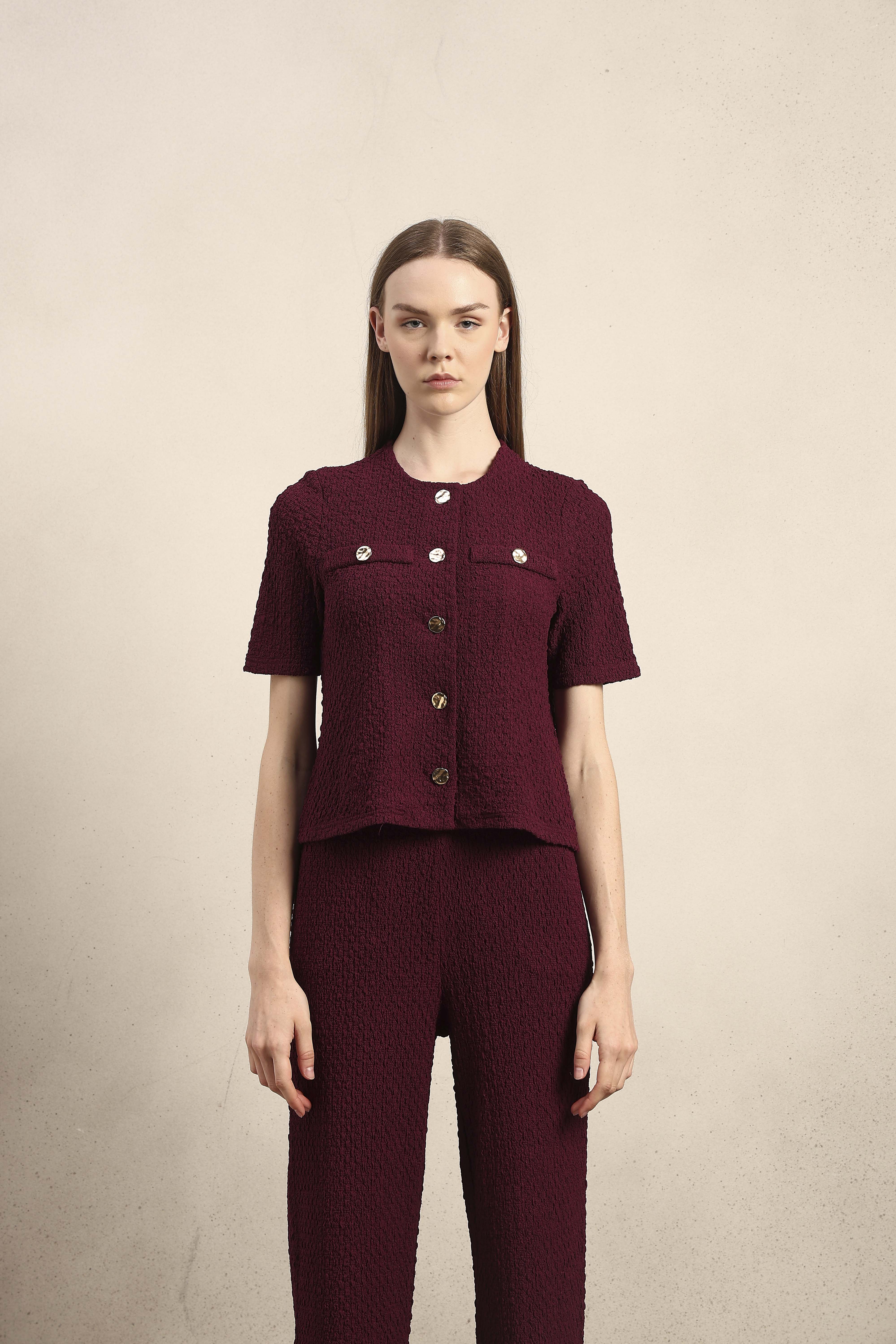 Golden Button Textured Knit Top - Image 9