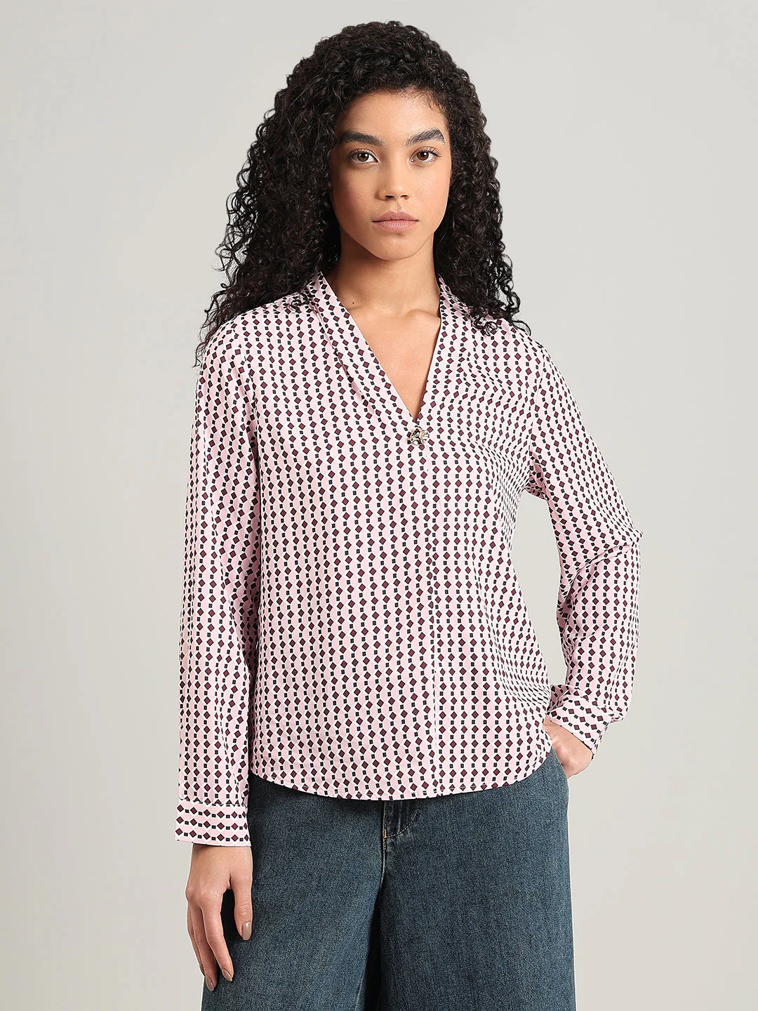 Printed V-Neck Top - Image 2